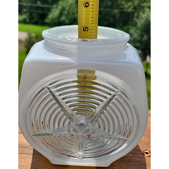 Vintage Milk Glass/Clear Bathroom Fixture Light Shade Globe Star Ribbed - Picture 6 of 11